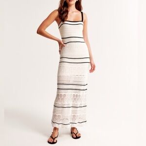 Abercrombie Women's Cream Crochet-Style Boho Maxi Dress S
